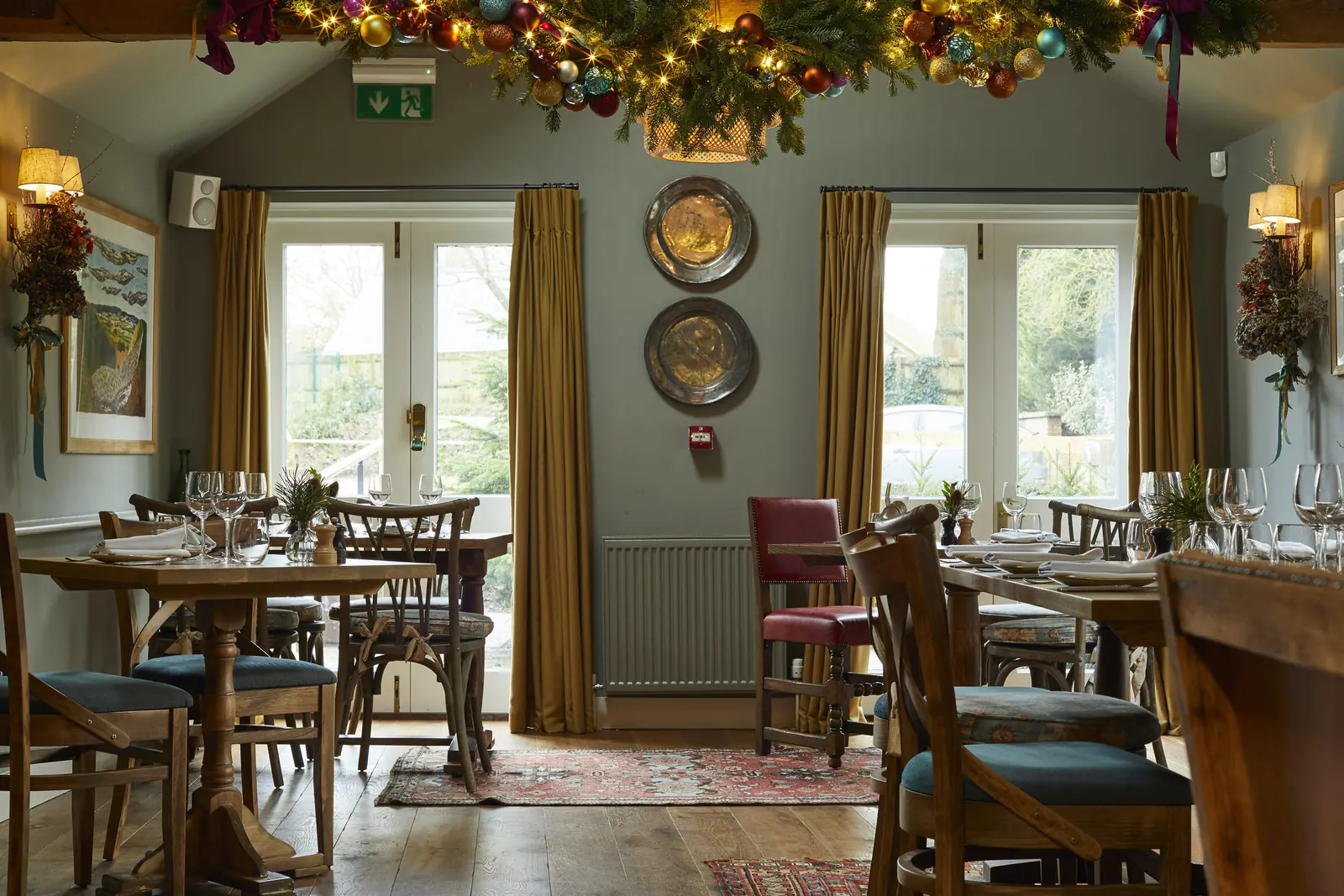 The dining room dressed for Christmas